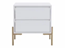 New Mesa de noche con 2 cajones de MDF y metal lacado y dorado - KORASA Mesita De Noche