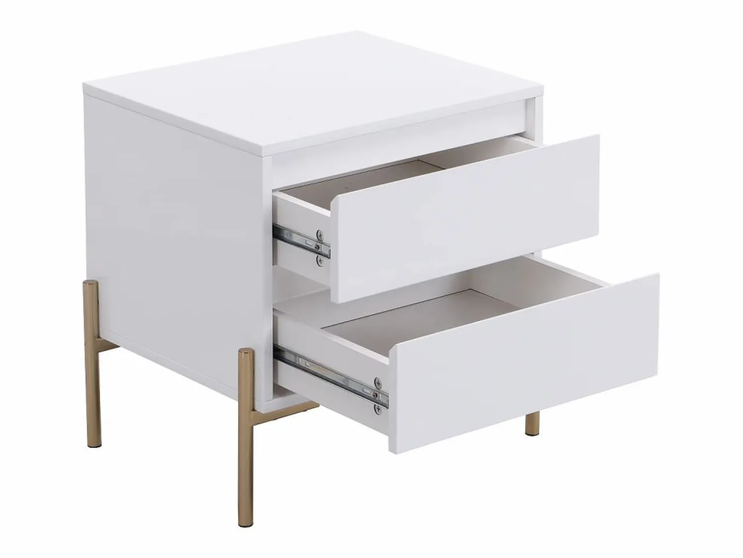New Mesa de noche con 2 cajones de MDF y metal lacado y dorado - KORASA Mesita De Noche