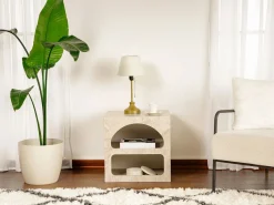 Hot Vente-unique Mesa de noche con almacenamiento - efecto mármol - LUELA Beige