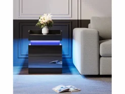 DripeX Mesa de noche con tira LED multicolor y 2 cajones de almacenamiento, cama de noche con espacio de almacenamiento en el nivel superior, 45x33.5x58 cm,