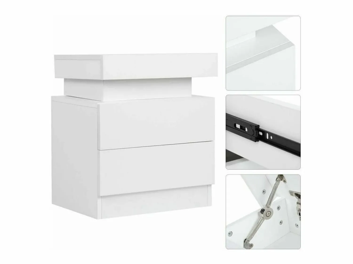 DripeX Mesa de noche de alto brillo con luces LED, outro de ahogamiento 2 cajones muebles de dormitorio de mesa nocturna - 45x35x52cm -