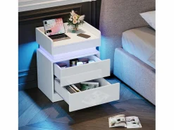 DripeX Mesa de noche de mesa nocturna LED con 2 cajones de almacenamiento LED multicolores, espacio de almacenamiento en el nivel superior, 45x33.5x58 cm,