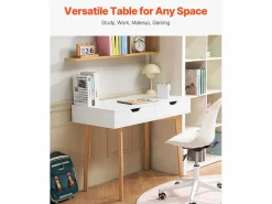 Outlet Mesa de Oficina Pequeña SucceBuy Escritorio Pequeño para Ordenador con Cajones para Dormitorio, y Madera Blanco