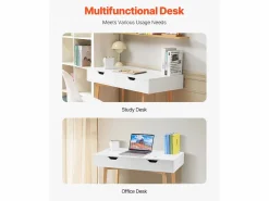 Outlet Mesa de Oficina Pequeña SucceBuy Escritorio Pequeño para Ordenador con Cajones para Dormitorio, y Madera Blanco