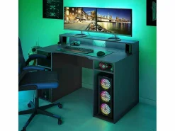 Hot Mesa de Ordenador, estación e-Gaming con Acabado en Antracita - Dim: 136 x 67 x 73-88 cm Mesa Gaming