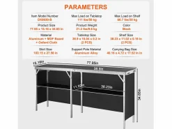Hot Mesa de Pódium SucceBuy para Salón Profesional, 197,5 x 38,5 cm, Mostrador de Exposición Plegable con Soporte de Almacenamiento y Bolsa de Transporte Negro