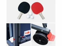 Clearance Sweeek Mesa de ping pong interior plegable con 2 raquetas y 3 pelotas, 274cm Azul