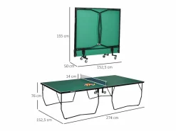Mesa de ping pong plegable para interior y exterior, MDF, , con ruedas y accesorios (274 x 152,5 x 76 cm) Verde