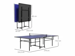 Mesa de ping pong plegable con ruedas, MDF y acero, , incluye 2 palas y 3 pelotas (274 x 152,5 x 75,5 cm)