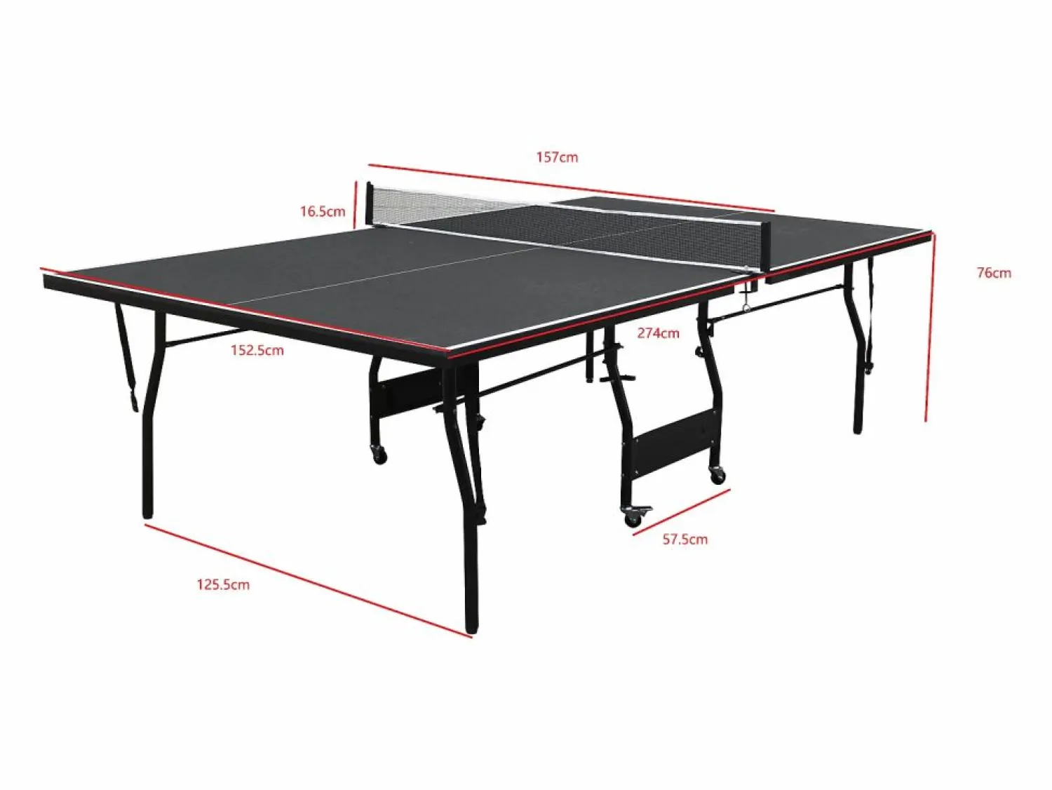 Hot Mesa de ping-pong plegable con ruedas para interior gris, L274 x P152.5 x Alt. 76 cm, GARRY Ping Pong