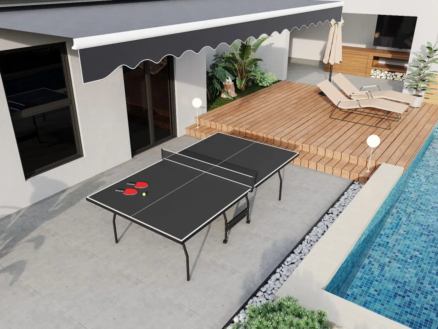 Hot Mesa de ping-pong plegable con ruedas para interior gris, L274 x P152.5 x Alt. 76 cm, GARRY Ping Pong