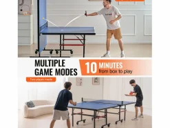 Online Mesa de Ping-Pong SucceBuy, Tenis de Mesa Profesional, MDF de Interior, Plegable con Red de Ajuste Rápido, Ruedas Bloqueables Ping Pong