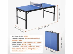 Discount Mesa de Ping-Pong SucceBuy, Mesa de Ping-Pong Plegable, Tamaño Medio, MDF, Uso Interior Azul