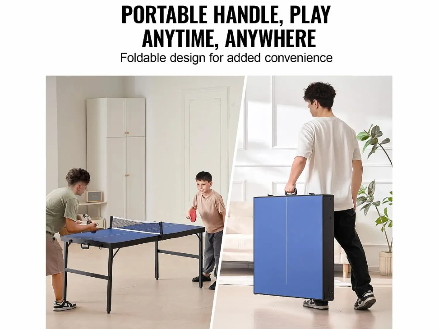 Discount Mesa de Ping-Pong SucceBuy, Mesa de Ping-Pong Plegable, Tamaño Medio, MDF, Uso Interior Azul