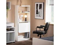 Sale Sobuy Mesa Escritorio de Trabajo, Plegable para Computadora con Estantes de Almacenamiento 64 x 58 x 145cm FWT92-H-W ES Blanco