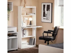 Sale Sobuy Mesa Escritorio de Trabajo, Plegable para Computadora con Estantes de Almacenamiento 64 x 58 x 145cm FWT92-H-W ES Blanco