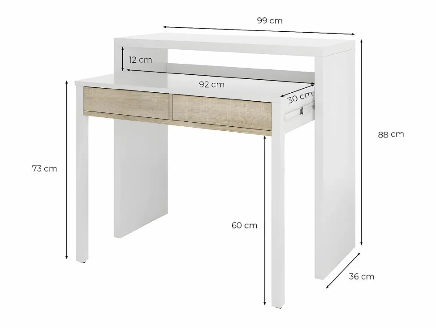 Loungitude Mesa escritorio extensible con 2 cajones - L100 cm - Consola