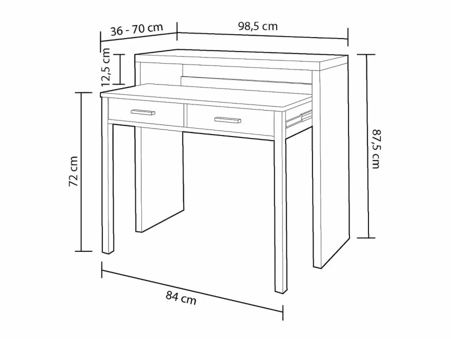 Loungitude Mesa escritorio extensible con 2 cajones - L100 cm - Consola