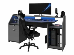 Outlet Mesa Escritorio Gaming Grande con Cajón y Armario LED 98x180x67 cm Gris