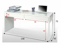 Mesa escritorio reversible 2 cajones Dallas en acabado 138 cm(ancho), 75 cm(alto),