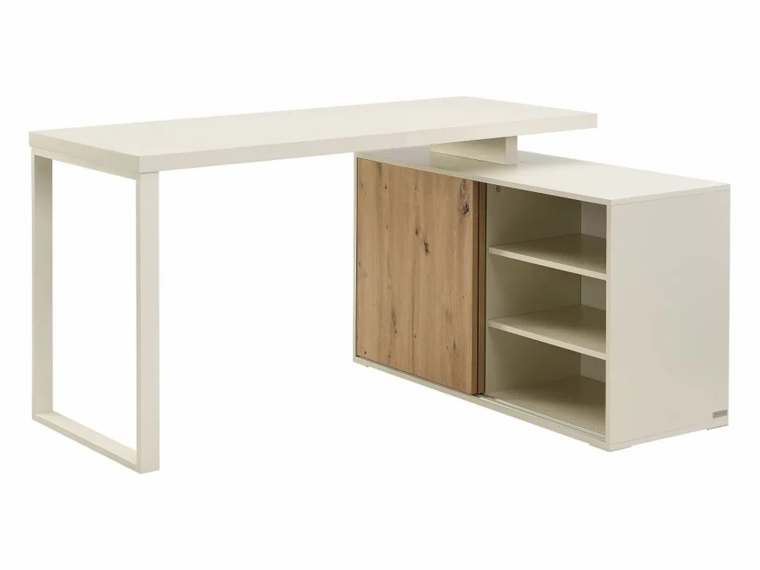 Vente-unique Mesa esquinera con almacenamiento en MDF beige y natural - LONAMI