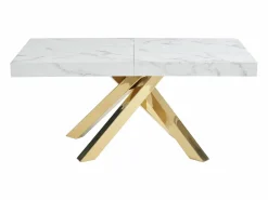 Best Vente-unique Mesa extensible 6 a 10 cubiertos de MDF y metal - Efecto mármol y dorado - CATONAV Blanco