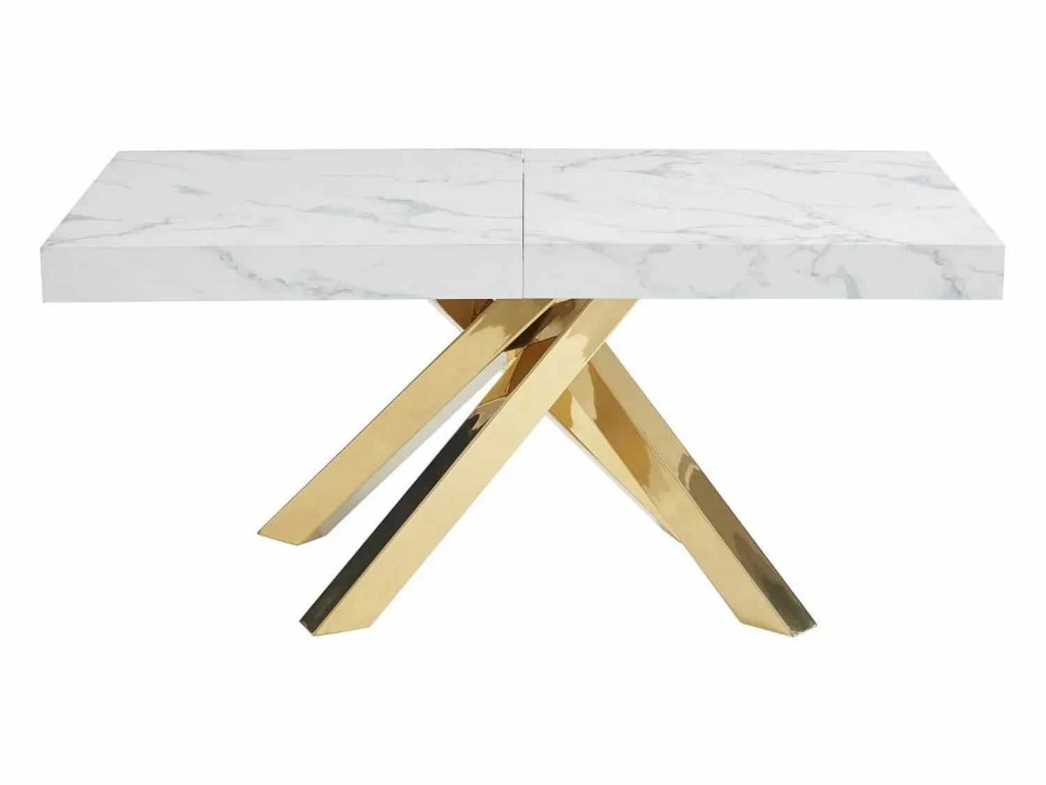 Best Vente-unique Mesa extensible 6 a 10 cubiertos de MDF y metal - Efecto mármol y dorado - CATONAV Blanco