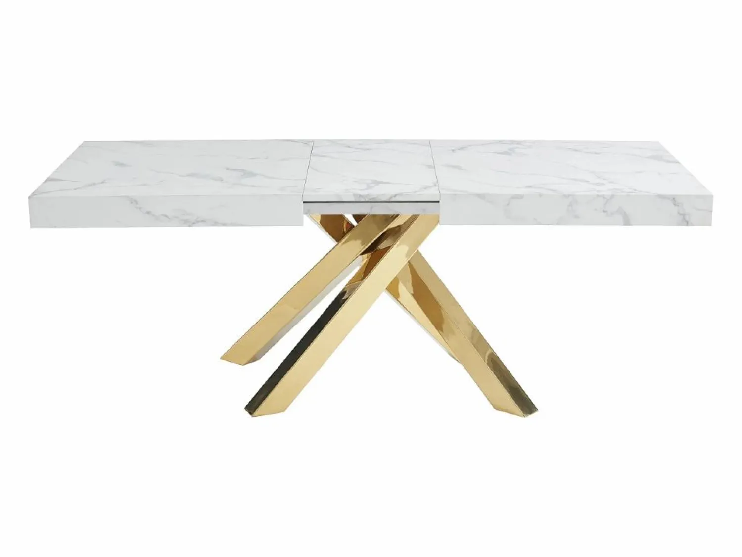 Best Vente-unique Mesa extensible 6 a 10 cubiertos de MDF y metal - Efecto mármol y dorado - CATONAV Blanco