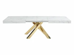 Best Vente-unique Mesa extensible 6 a 10 cubiertos de MDF y metal - Efecto mármol y dorado - CATONAV Blanco