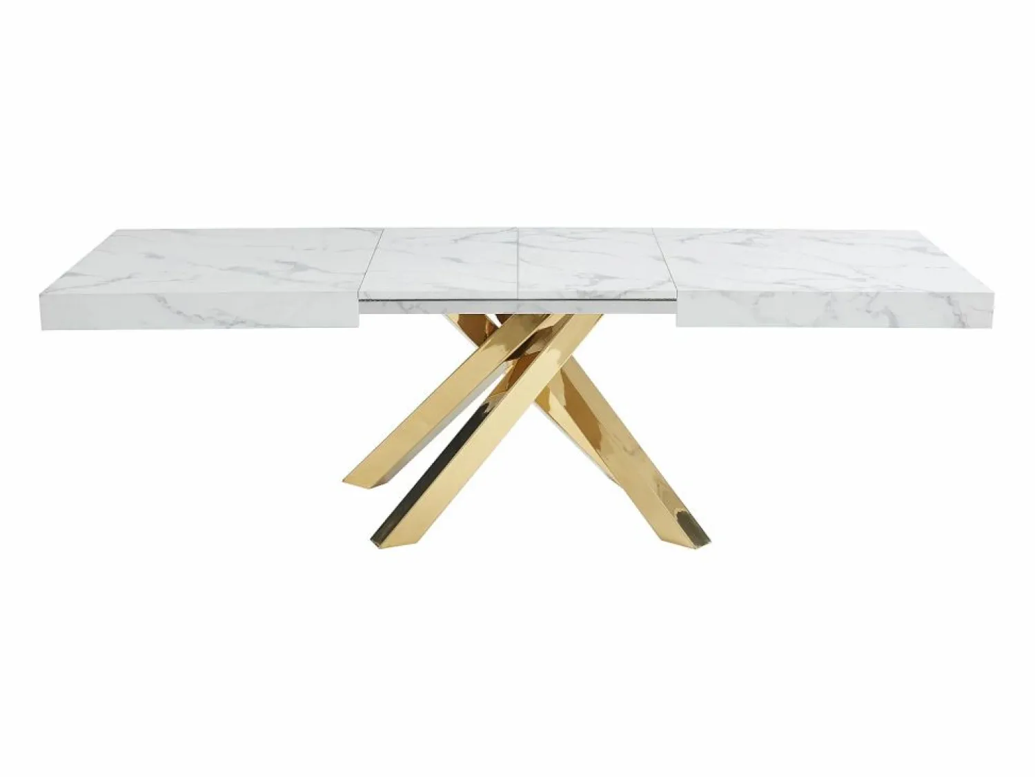 Best Vente-unique Mesa extensible 6 a 10 cubiertos de MDF y metal - Efecto mármol y dorado - CATONAV Blanco