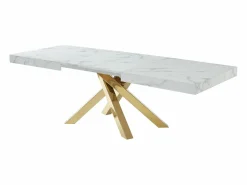Best Vente-unique Mesa extensible 6 a 10 cubiertos de MDF y metal - Efecto mármol y dorado - CATONAV Blanco