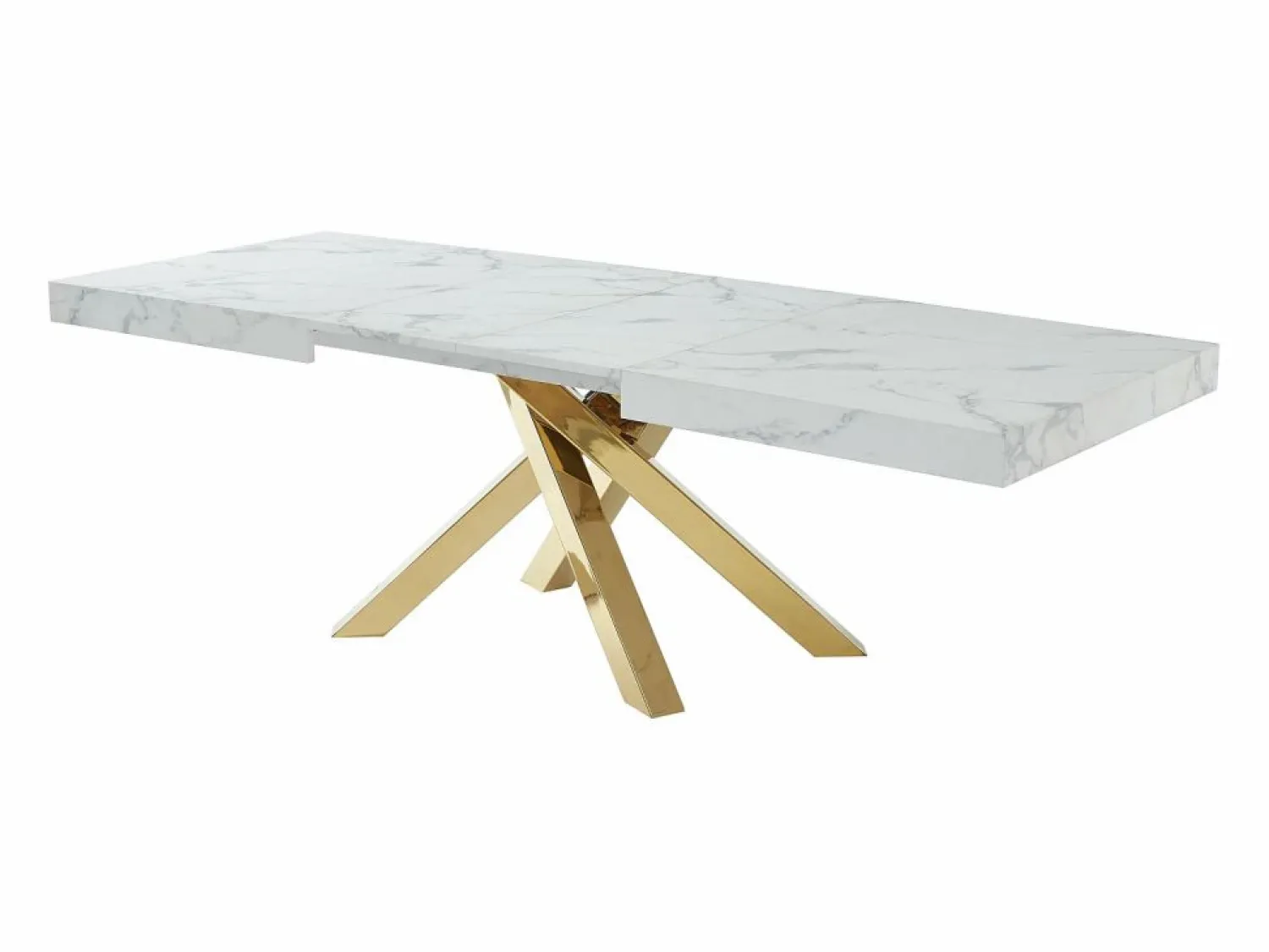 Best Vente-unique Mesa extensible 6 a 10 cubiertos de MDF y metal - Efecto mármol y dorado - CATONAV Blanco