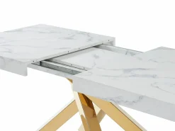 Best Vente-unique Mesa extensible 6 a 10 cubiertos de MDF y metal - Efecto mármol y dorado - CATONAV Blanco