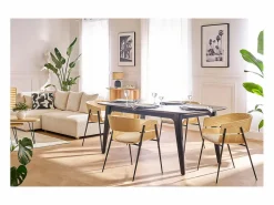Discount Miliboo Mesa extensible con extensiones integradas rectangular de madera negra de roble L180-230 cm FIFTIES Negro