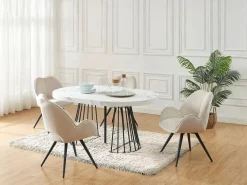 Best Mesa extensible de 2 a 12 cubiertos de MDF y acero - Efecto mármol blanco y negro - FIRELA Mesa Extensible|Mesa De Comedor