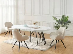 Best Mesa extensible de 2 a 12 cubiertos de MDF y acero - Efecto mármol blanco y negro - FIRELA Mesa Extensible|Mesa De Comedor