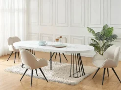 Best Mesa extensible de 2 a 12 cubiertos de MDF y acero - Efecto mármol blanco y negro - FIRELA Mesa Extensible|Mesa De Comedor