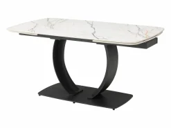Outlet Maison Céphy Mesa extensible de comedor en cerámica y metal negro - Efecto mármol blanco - OLIFIA Negro / Blanco