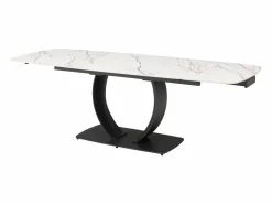 Outlet Maison Céphy Mesa extensible de comedor en cerámica y metal negro - Efecto mármol blanco - OLIFIA Negro / Blanco