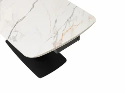 Outlet Maison Céphy Mesa extensible de comedor en cerámica y metal negro - Efecto mármol blanco - OLIFIA Negro / Blanco
