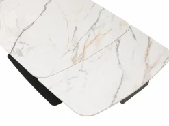 Outlet Maison Céphy Mesa extensible de comedor en cerámica y metal negro - Efecto mármol blanco - OLIFIA Negro / Blanco