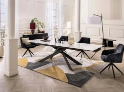 New Mesa extensible en cerámica y vidrio templado - Efecto mármol blanco y antracita - COREMA Mesa Extensible