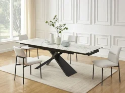 Discount Mesa extensible en cerámica, cristal templado y metal - Efecto mármol blanco y negro - LUMIEL Mesa Extensible|Mesa De Comedor