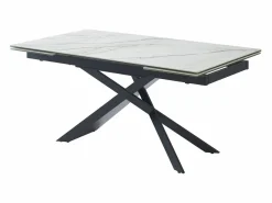 Discount Mesa extensible en cerámica, cristal templado y metal - Efecto mármol blanco y negro - LUMIEL Mesa Extensible|Mesa De Comedor
