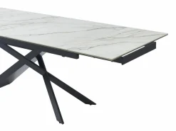 Discount Mesa extensible en cerámica, cristal templado y metal - Efecto mármol blanco y negro - LUMIEL Mesa Extensible|Mesa De Comedor