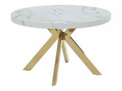 Vente-unique Mesa extensible para 4 a 8 personas de MDF y acero - Efecto mármol blanco y Dorado - KOMONI