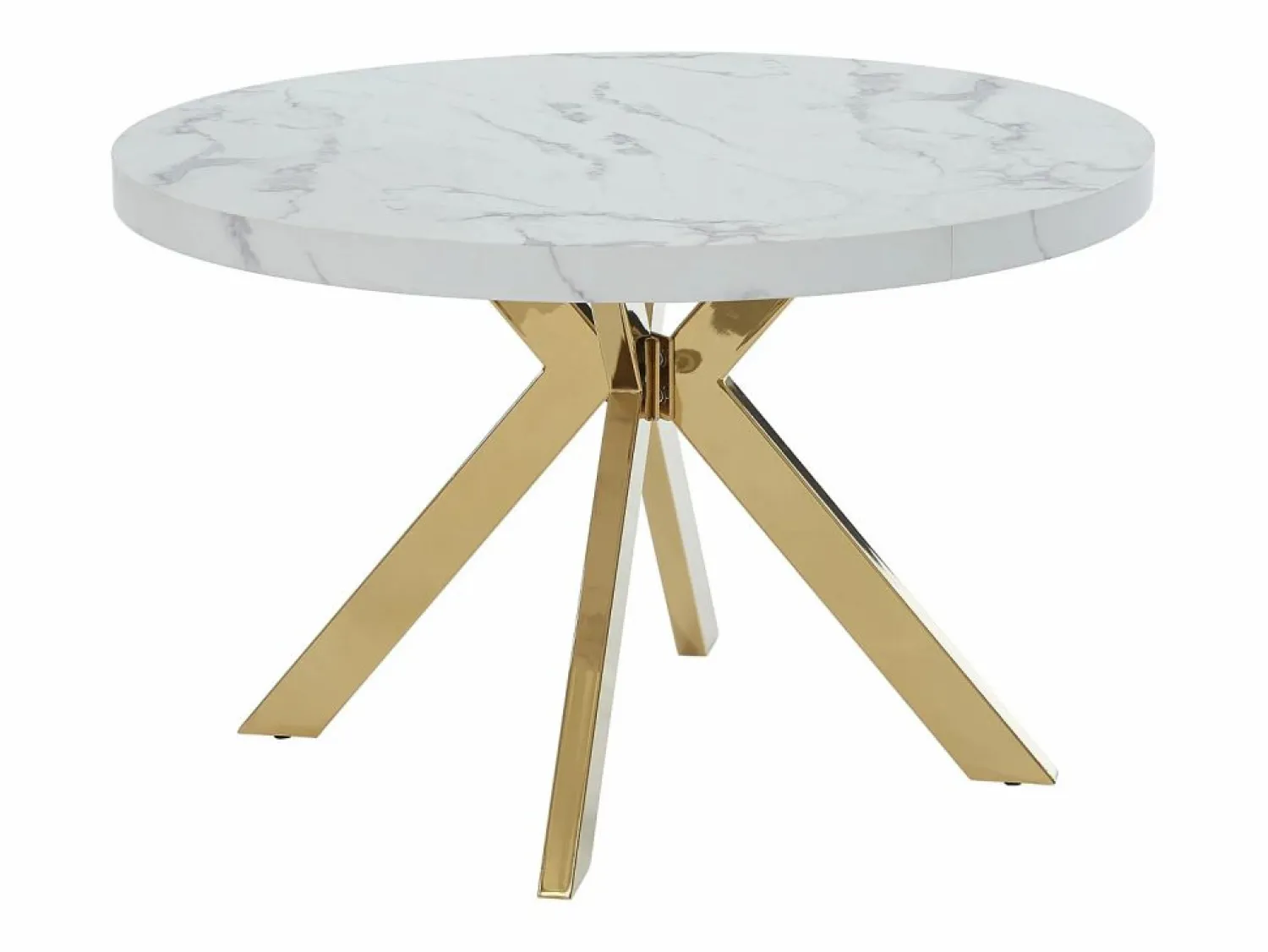 Vente-unique Mesa extensible para 4 a 8 personas de MDF y acero - Efecto mármol blanco y Dorado - KOMONI
