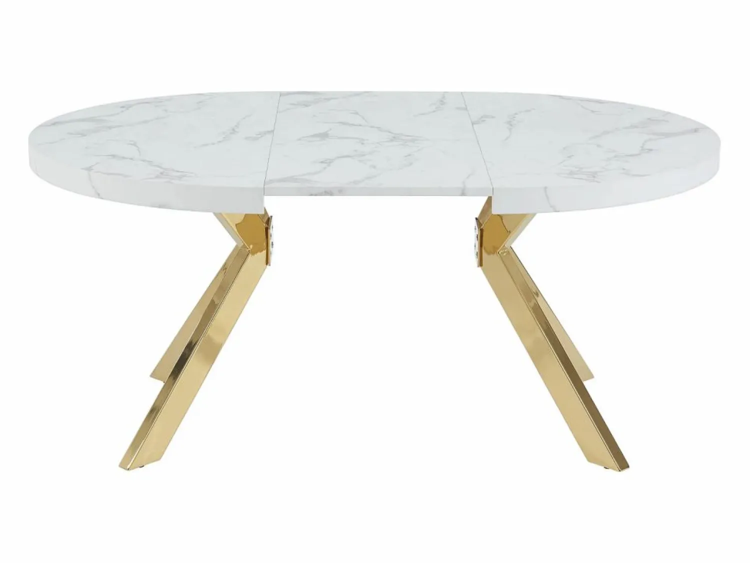 Vente-unique Mesa extensible para 4 a 8 personas de MDF y acero - Efecto mármol blanco y Dorado - KOMONI