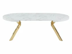 Vente-unique Mesa extensible para 4 a 8 personas de MDF y acero - Efecto mármol blanco y Dorado - KOMONI
