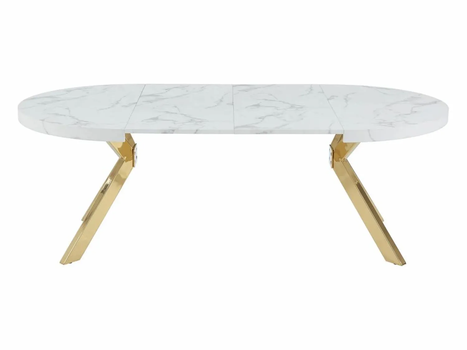 Vente-unique Mesa extensible para 4 a 8 personas de MDF y acero - Efecto mármol blanco y Dorado - KOMONI
